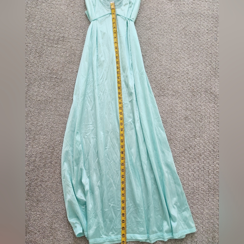 Vintage 90s Light Blue Aqua Lace Trim Long Slip Chemise Dress Made In USA S - Picture 5 of 9